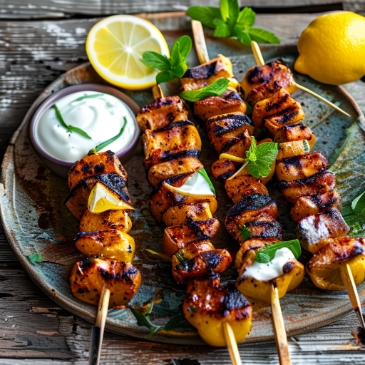 Marinated Greek Chicken Kabobs with Yogurt & Lemon